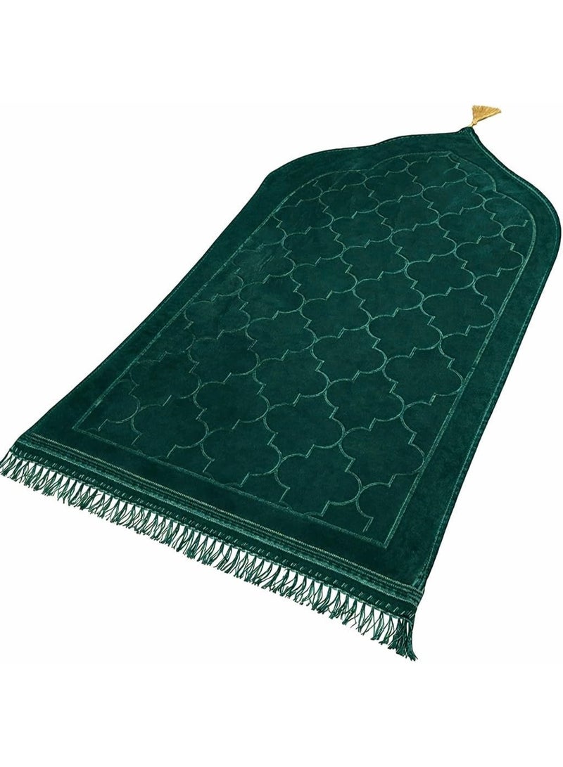 Fabienne Embossed Prayer Mat Dark Green 80x120cm Large Size Anti-Slip Velvet Top Thick Padded Prayer Rug New Design Sajadah Prayer Carpet for Men Women Eid Gift Ramadan - Image 1
